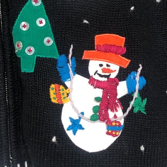 Vintage Knit Hooded Ugly Sweater Christmas Snowman Holiday Size M - Picture 7 of 16